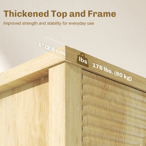 Buffet with fluted doors, push-to-open mechanism, 2 adjustable shelves and 4 doors, natural color