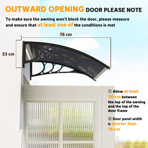 Window Awning Door Canopy, 29.9" x 39.4" Polycarbonate Cover, Front Door Patio Canopy with Solid Panel, Transparent