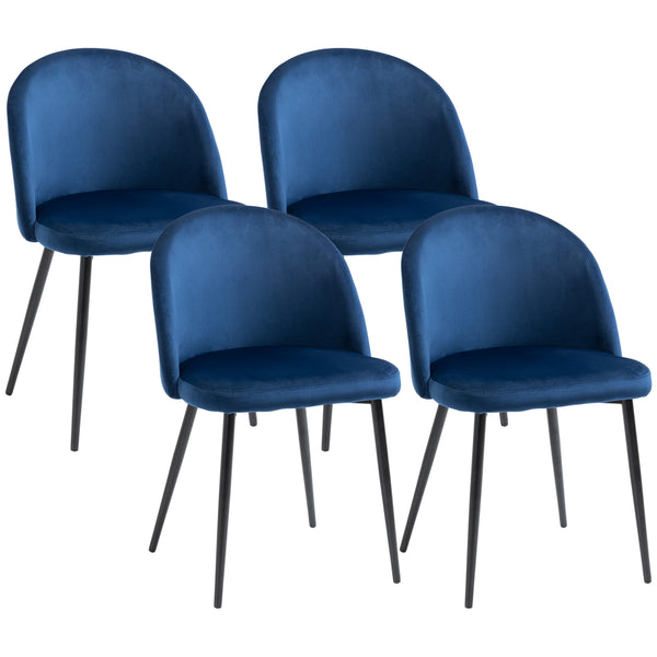 Set of 4 modern dining chairs with velvet upholstery, dark blue