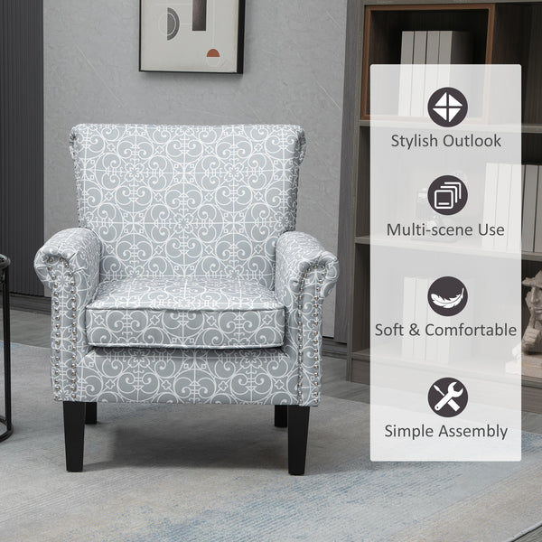 Fauteuil d'appoint rembourré avec tissu doux en lin, gris