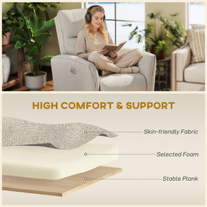 Fauteuil inclinable électrique, revêtement en tissu, ports USB, repose-pieds, beige