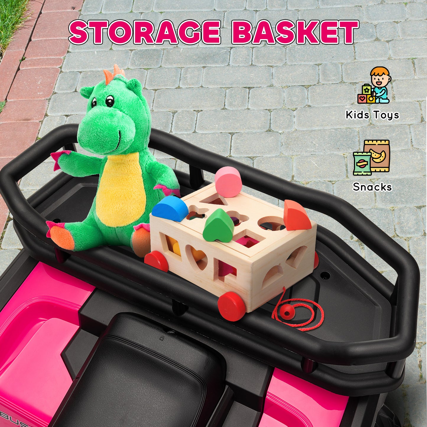 Qaba Kids Mountain Bike, 12V Battery Powered Electric Toy with Spring Suspension, Storage Basket, High &amp; Low Speed, Pink