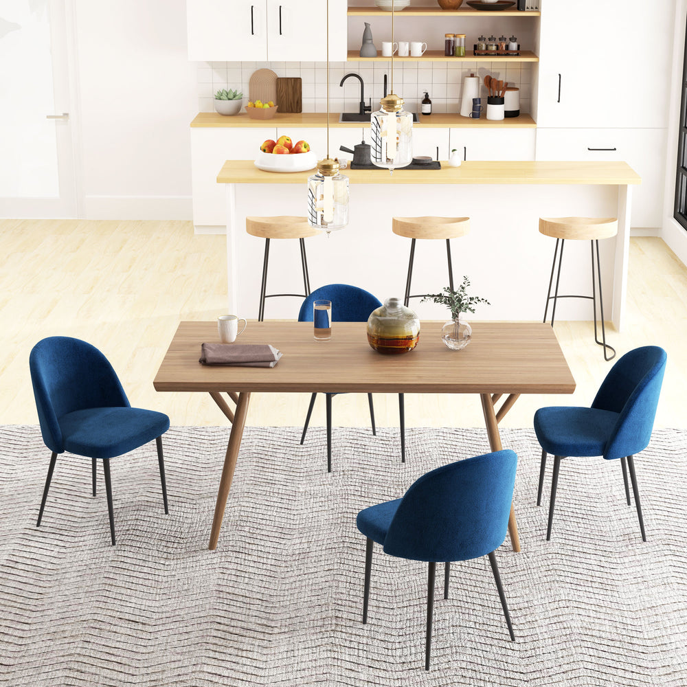 Set of 4 modern dining chairs with velvet upholstery, dark blue