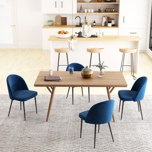 Set of 4 modern dining chairs with velvet upholstery, dark blue