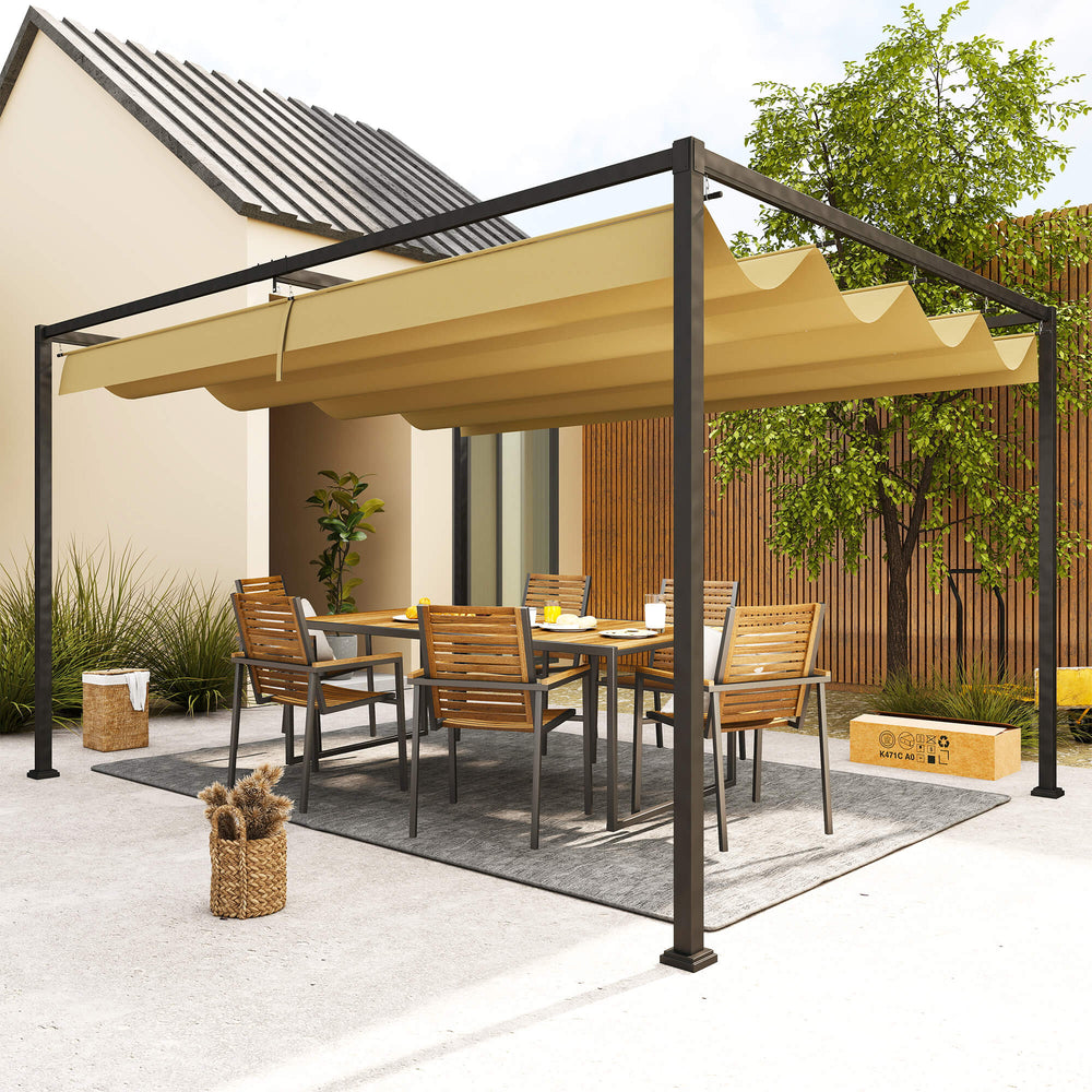 Pergola 10 x 13 avec auvent rétractable, kaki