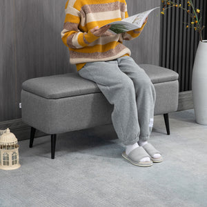Pouf avec rangement rembourré en lin avec pieds en acier, gris