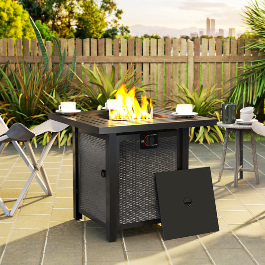 Outsunny Square Smokeless Gas Fire Pit with Lid Black