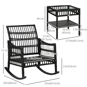 Ensemble bistro avec 2 fauteuils à bascules en rotin PE et une table en verre trempé