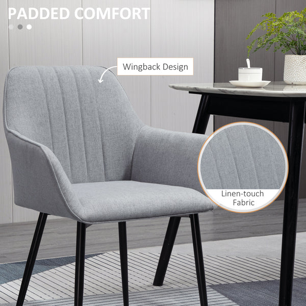 Set of 2 linen-upholstered dining chairs with metal legs, light grey