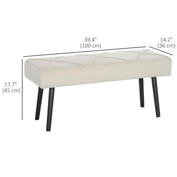 Banc de chambre rembourré moderne avec pieds en acier, blanc crème