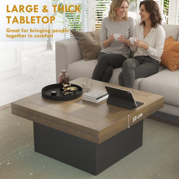 Square coffee table with 16-color LED lighting, walnut