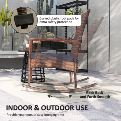 Fauteuil à bascule Outsunny Outdoor en rotin synthétique et coussin, bleu foncé
