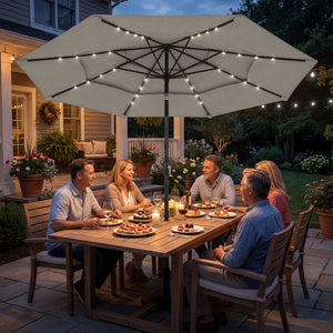 2.83m Patio Umbrella with Solar LED Lights, Cover, 3-Tier with Tilt and Crank, Grey