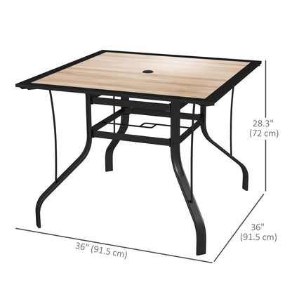Outsunny Square Dining Table 91 x 91 x 71 cm with Umbrella Hole, Easy Clean Tabletop and Stainless Steel Frame, for Garden and Poolside.