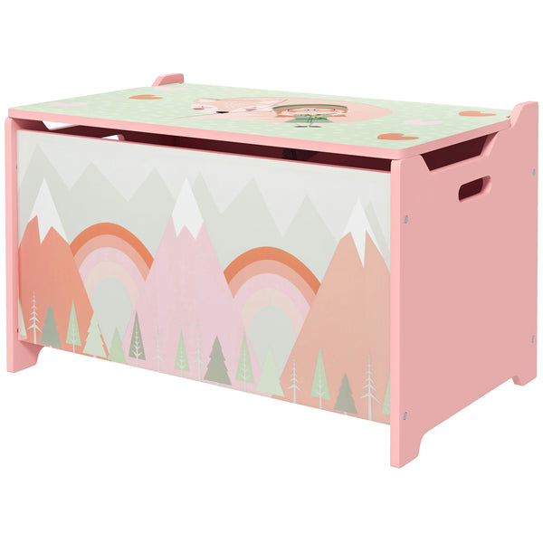 Children's toy box with lid and safety hinges, pink