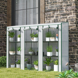 Lean-to greenhouse with 3 shelves, white