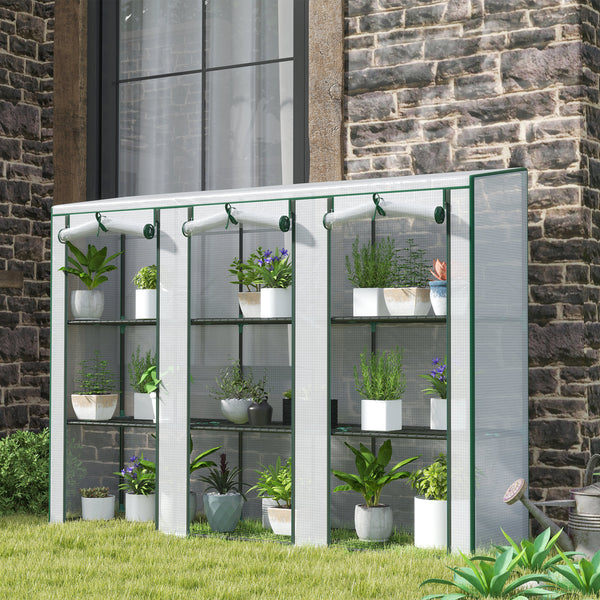 Lean-to greenhouse with 3 shelves, white