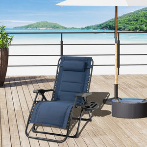 Zero Gravity Lounger Chair, Padded Folding Reclining Patio Chair with Cup Holder, Detachable Headrest, Extra Wide Seat, 400 LBS Capacity for Pool, Camping, Blue