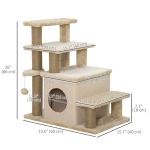 Escalier pour chat avec griffoirs et jouet balle, beige