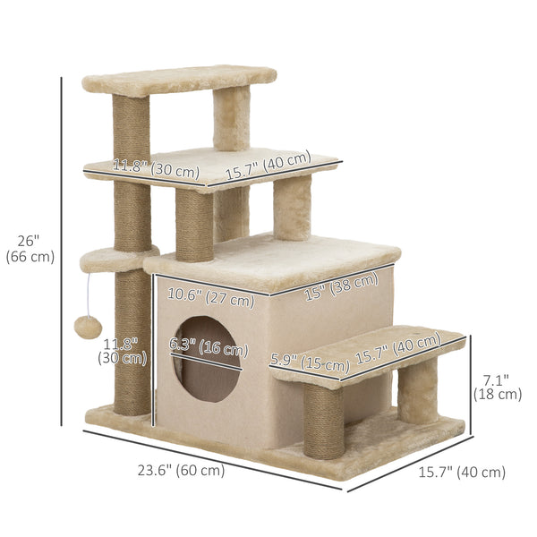 Escalier pour chat avec griffoirs et jouet balle, beige