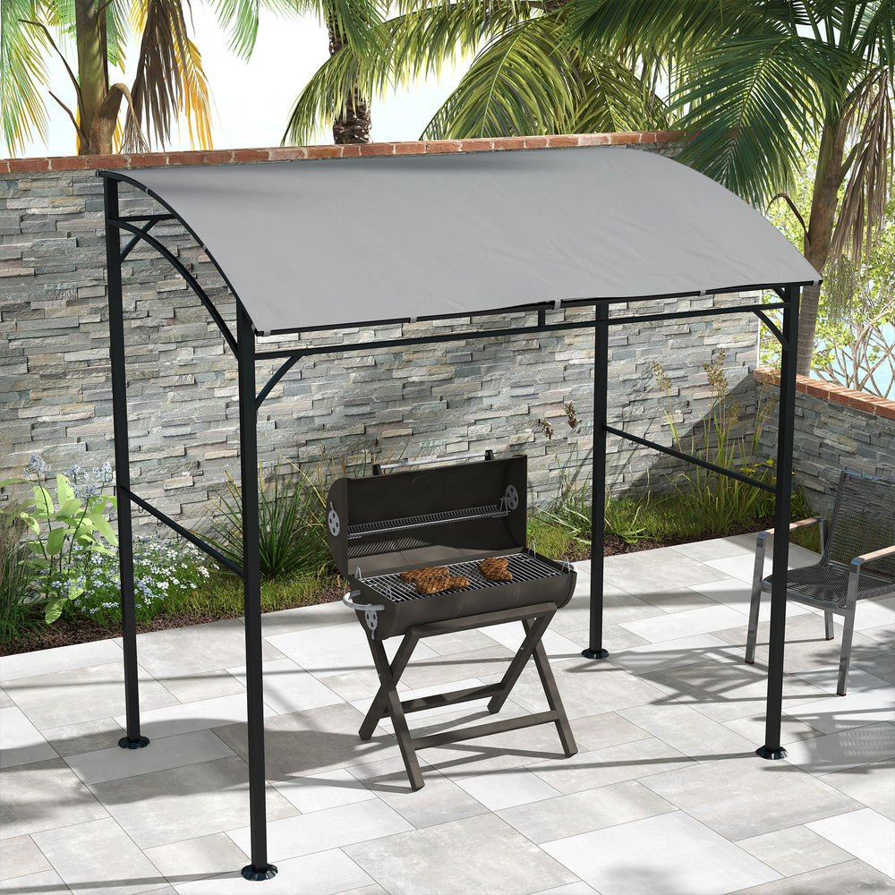 7' x 5' Garden Grill Canopy, BBQ Grill Gazebo Tent with Steel Frame and Hooks, Outdoor Sun Shade, Grey