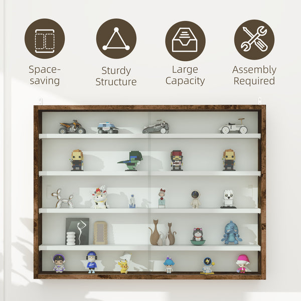5-Tier Glass Display Cabinet with 2 Glass Doors and 4 Adjustable Shelves, Brown