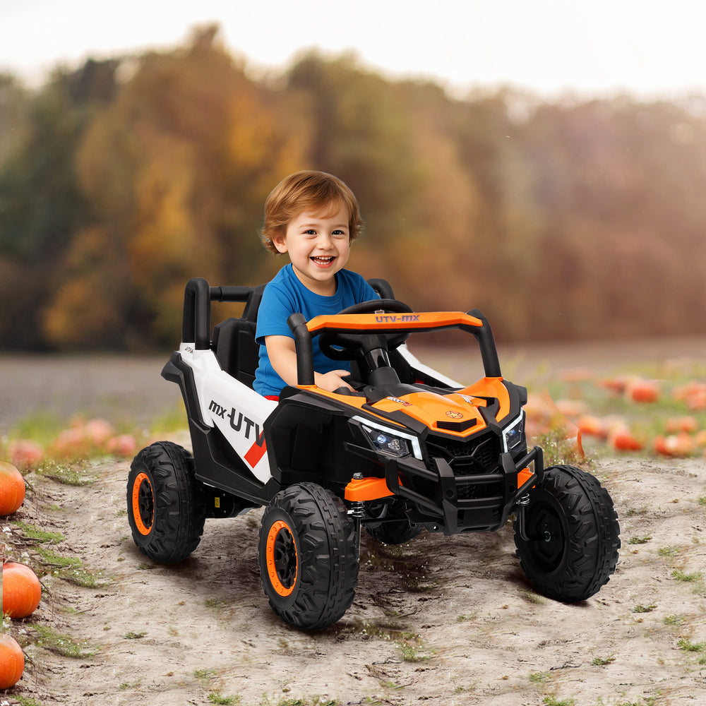 Voiture électrique 12 V avec télécommande, UTV électrique à batterie avec suspension à ressorts, orange
