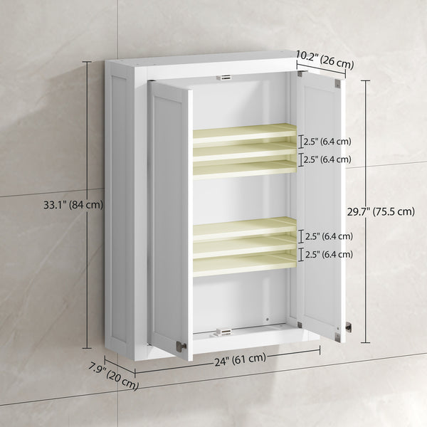 Meuble de salle de bain mural moderne avec 2 portes et 2 étagères réglables, blanc