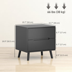 Ensemble de 2 tables de chevet avec 2 tiroirs et pieds en bois – Noir