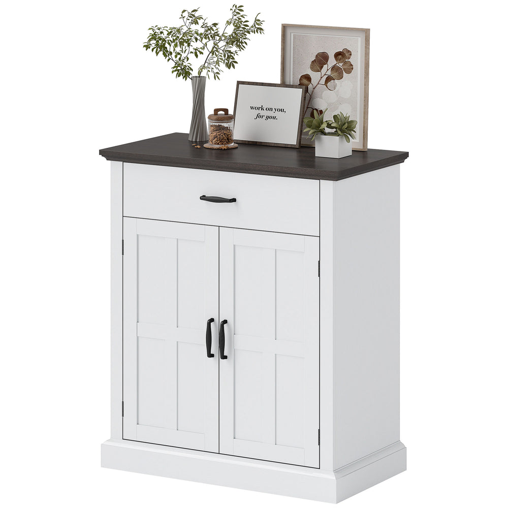 Buffet de rangement avec tiroir, 2 portes et tablette ajustable – Blanc