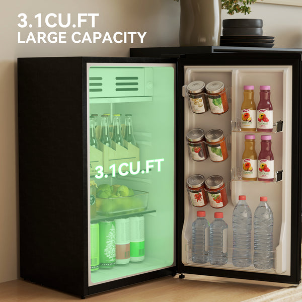 Mini-réfrigérateur rétro compact à une porte de 88 litres (3,1 pi³), thermostat réglable, 2 étagères en verre, noir