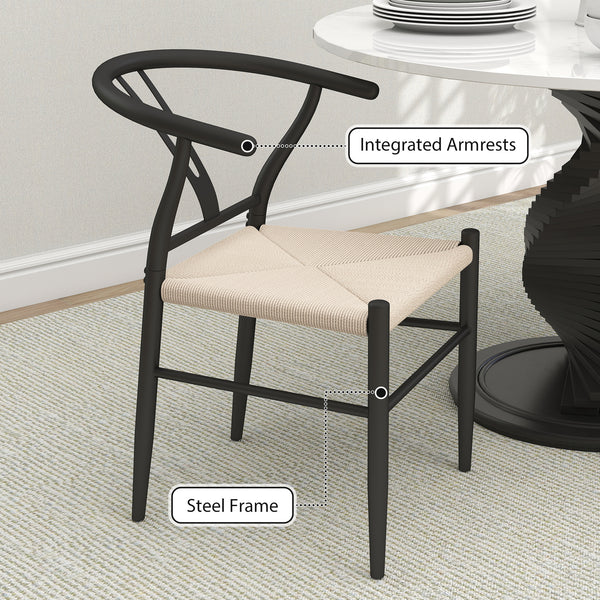 Ensemble de 2 chaises de salle à manger en tissu tressé, style moderne