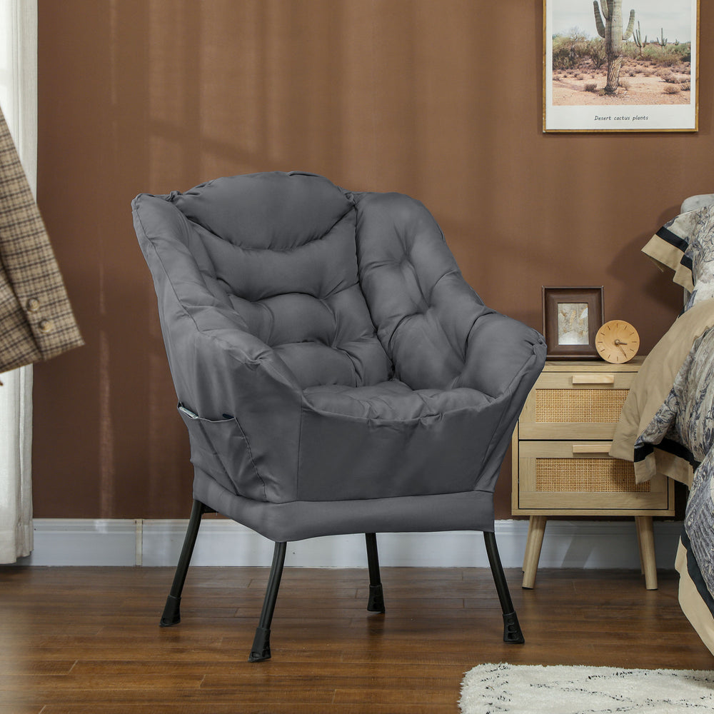 Fauteuil d'appoint moderne avec poches latérales et pieds en acier massif, gris