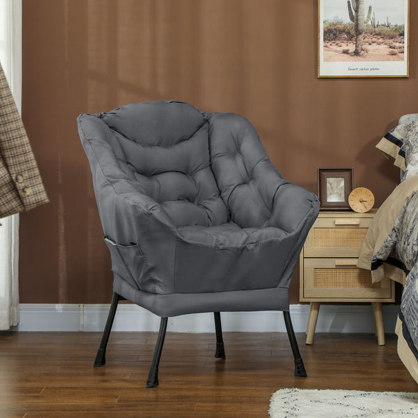 Fauteuil d'appoint moderne avec poches latérales et pieds en acier massif, gris