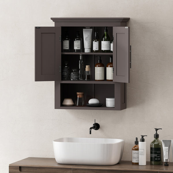 Armoire murale de salle de bain avec étagère, marron
