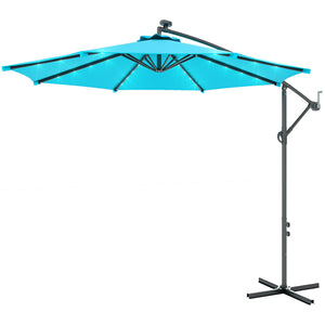 Parasol déporté de 10 pieds avec éclairage solaire et angle réglable, turquoise