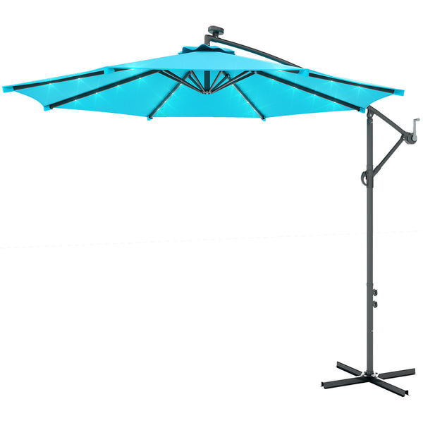 Parasol déporté de 10 pieds avec éclairage solaire et angle réglable, turquoise