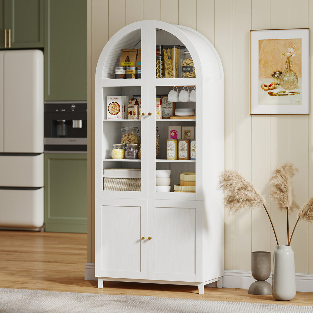 Garde-manger haut blanc avec portes arquées, armoires et tablettes ajustables, blanc