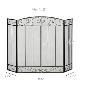Pare-étincelles pliable à 3 panneaux en maille d'acier avec motif vigne noir