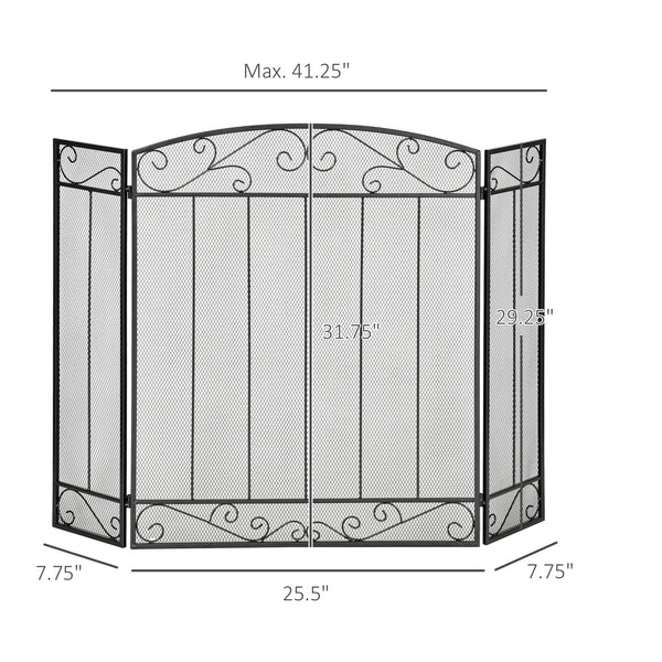 Pare-étincelles pliable à 3 panneaux en maille d'acier avec motif vigne noir