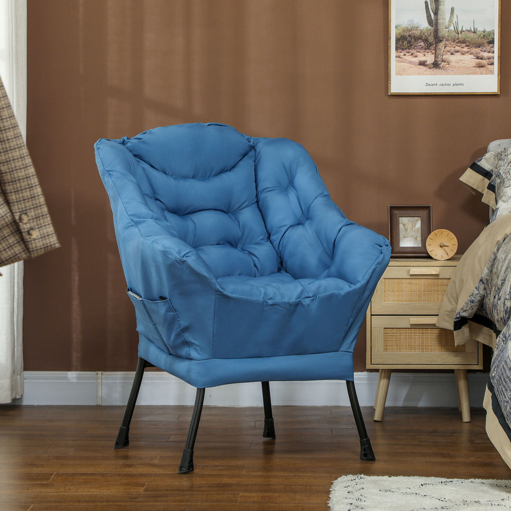 Fauteuil d'appoint avec poches latérales et pieds en acier massif, bleu