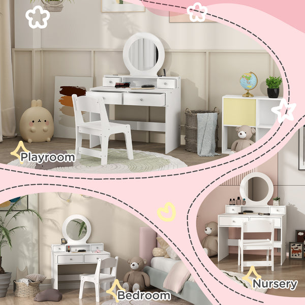 White dressing table with mirror, stool and storage drawers