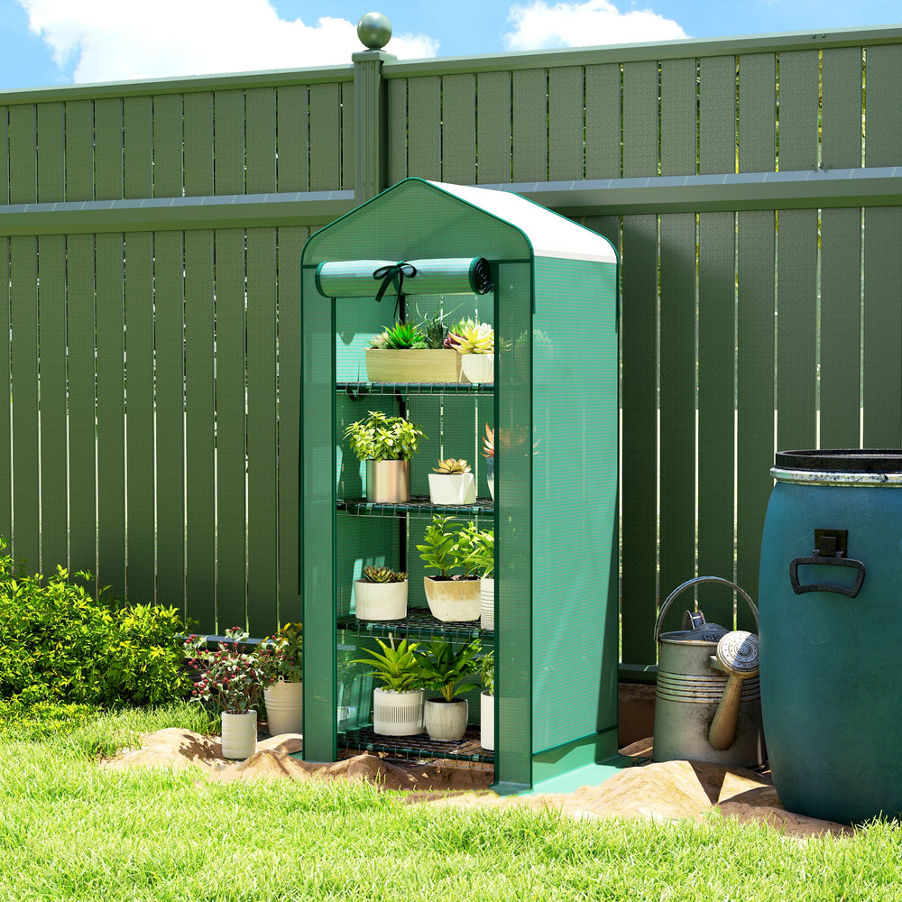 Mini greenhouse with mosquito net roof and roll-up zip door, green