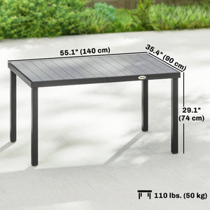 Table de patio rectangulaire pour 6 personnes en composite bois-plastique et structure en acier, grise