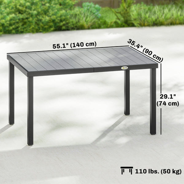Table de patio rectangulaire pour 6 personnes en composite bois-plastique et structure en acier, grise