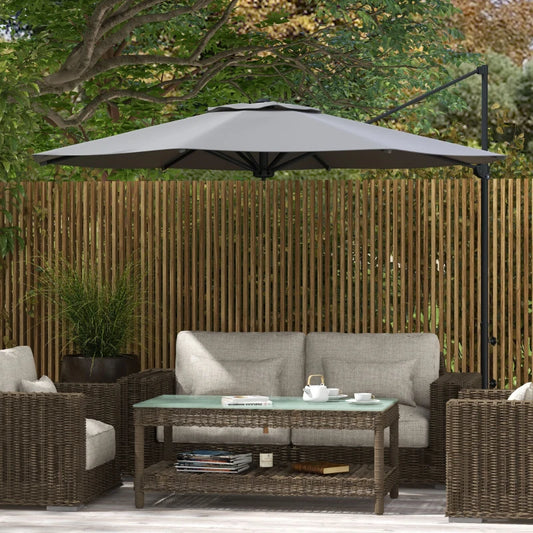 Outsunny Sunshade Sanctuary: 10FT Offset Cantilever Umbrella with 360° Rotating Aluminum Frame, Crank Lift 8 Ribs Cross Base Gray |