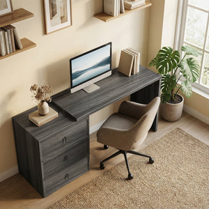 L Shaped Computer Desk Home Office Desk with 3 Drawers Black Wood Grain