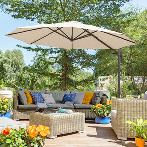 10ft Cantilever Patio Umbrella with 360° Rotation, Crank & Cross Base for Garden Deck Pool Backyard, Cream