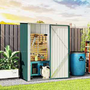 Abri de jardin en acier avec porte verrouillable simple, vert