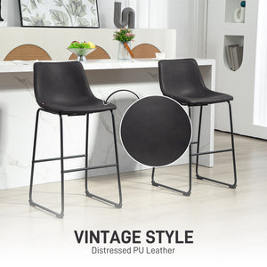 Ensemble de 2 tabourets de bar style vintage en similicuir, avec repose-pieds, marron foncé.